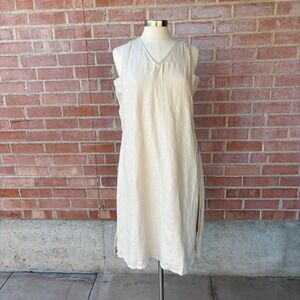 Reistor V-Neck Straight dress Women's L Slub Tan 100% hemp